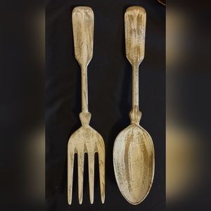 Vintage Large Metal Spoon & Fork Kitchen Wall Hanging Decor